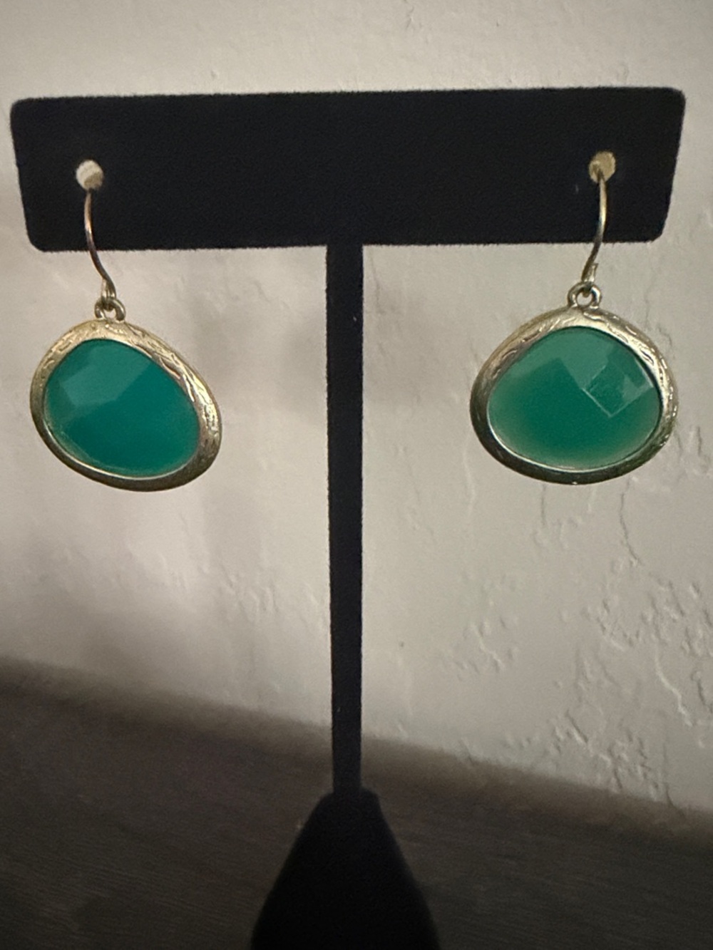 Gold Drop Earrings with Green Gemstone
